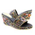 Black Multicolour 3in Platform Wedge Shining Sandals | S392W-BM