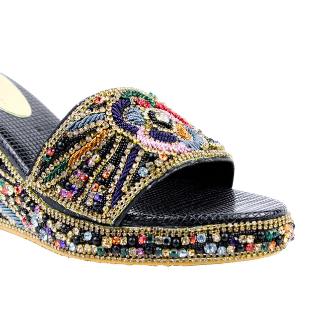 Black Multicolour 3in Platform Wedge Shining Sandals | S392W-BM