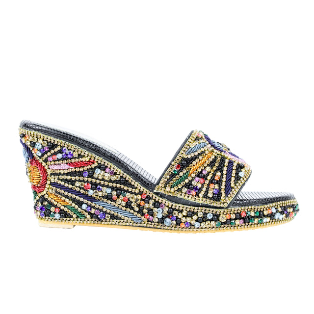 Black Multicolour 3in Platform Wedge Shining Sandals | S392W-BM