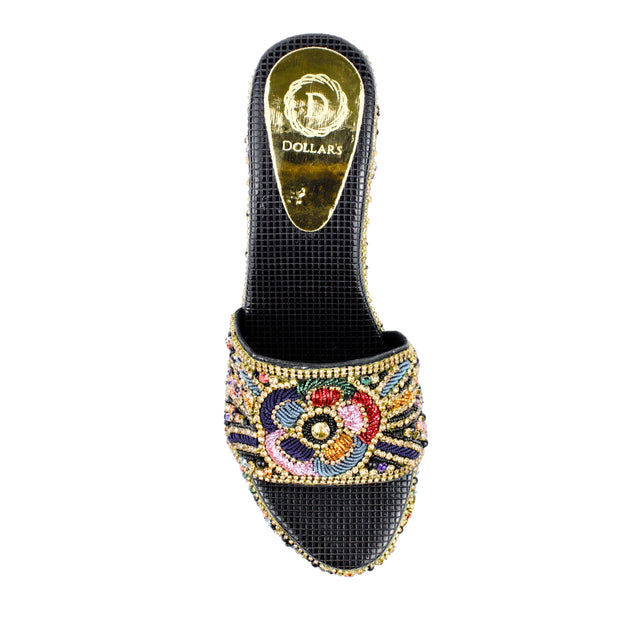 Black Multicolour 3in Platform Wedge Shining Sandals | S392W-BM