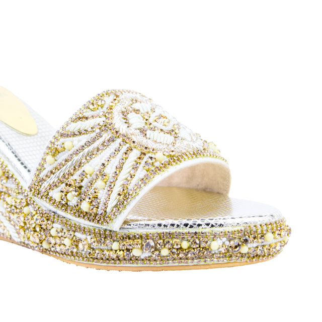 Cream 3in Platform Wedge Shining Slip On Sandals | S392W-C