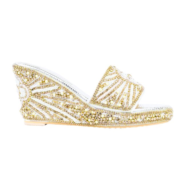Cream 3in Platform Wedge Shining Slip On Sandals | S392W-C