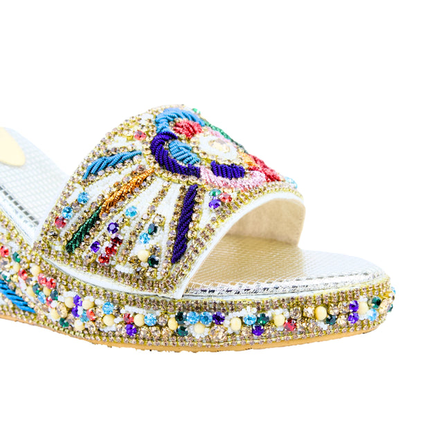 Cream Multicolour 3in Platform Wedge Shining Sandals | S392W-CM