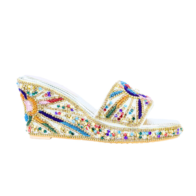 Cream Multicolour 3in Platform Wedge Shining Sandals | S392W-CM
