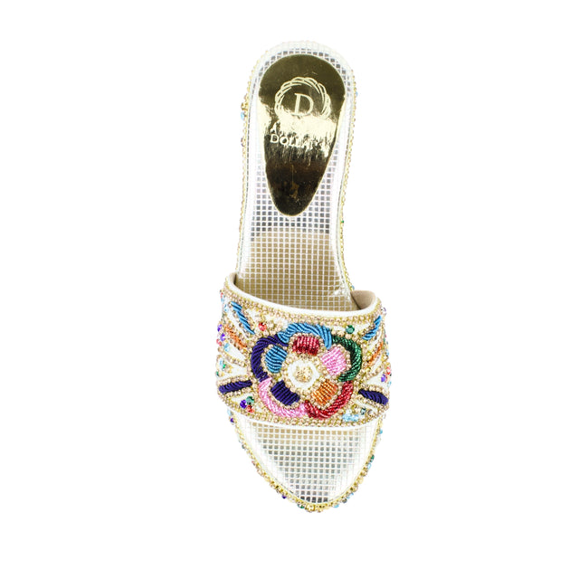 Cream Multicolour 3in Platform Wedge Shining Sandals | S392W-CM