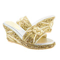 Gold 3in Platform Wedge Shining Slip On Sandals | S392W-G
