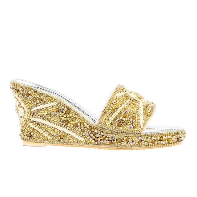 Gold 3in Platform Wedge Shining Slip On Sandals | S392W-G