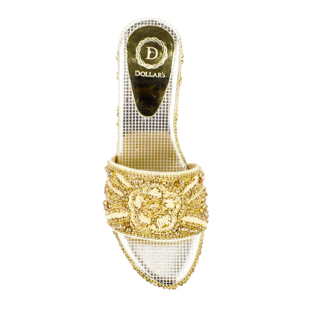 Gold 3in Platform Wedge Shining Slip On Sandals | S392W-G