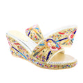Gold Multicolour 3in Platform Wedge Shining Sandals | S392W-GM