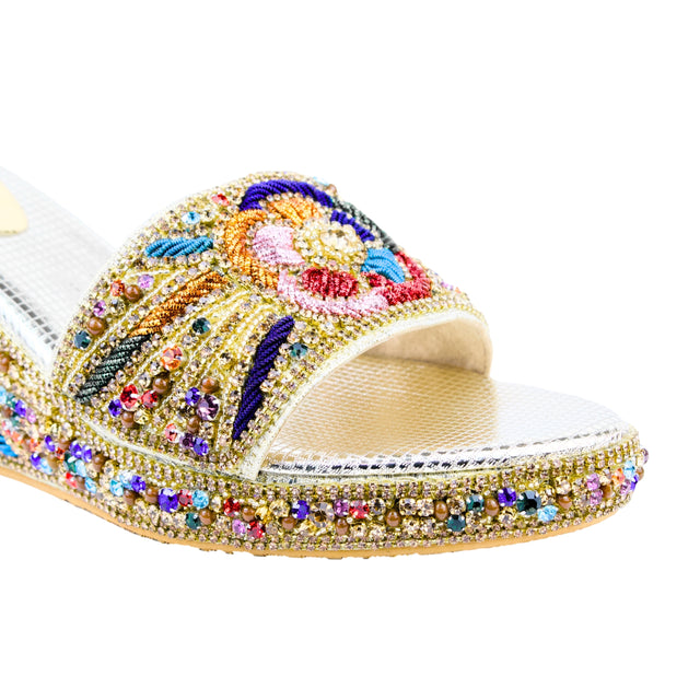 Gold Multicolour 3in Platform Wedge Shining Sandals | S392W-GM