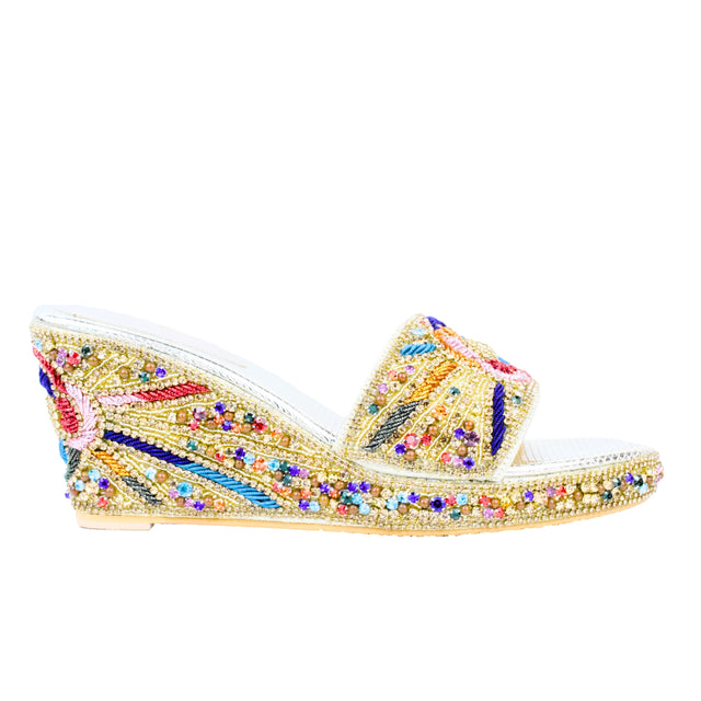 Gold Multicolour 3in Platform Wedge Shining Sandals | S392W-GM