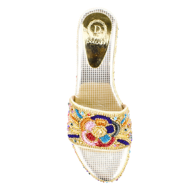 Gold Multicolour 3in Platform Wedge Shining Sandals | S392W-GM