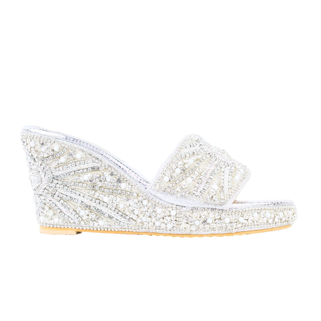 Silver 3in Platform Wedge Shining Slip On Sandals | S392W-S