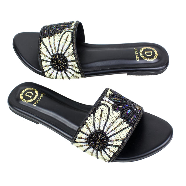 Black Flat Mosaic Slippers | S393F-B