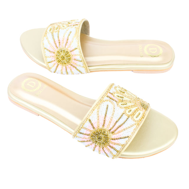 Gold Flat Artistic Slip Ons | S393F-G