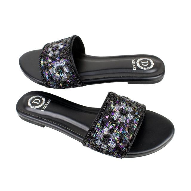 Black Flat Mosaic Slippers | S394F-B