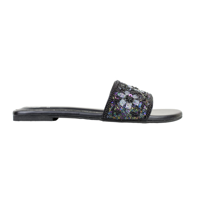 Black Flat Mosaic Slippers | S394F-B