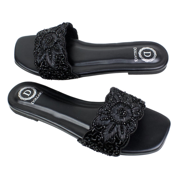 Black Flat Cloth Slippers | S395F-B
