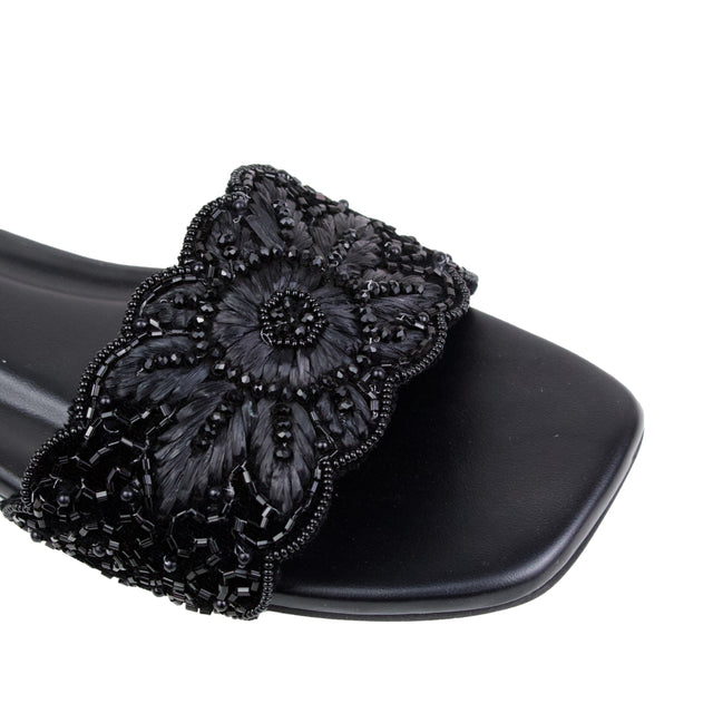 Black Flat Cloth Slippers | S395F-B