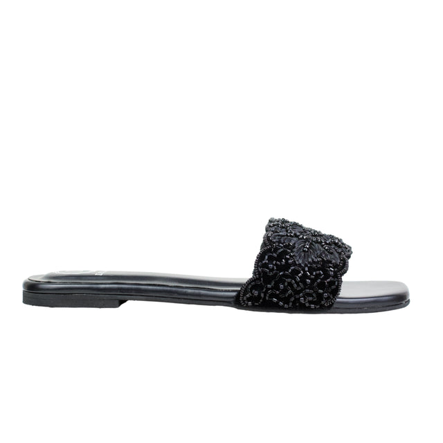 Black Flat Cloth Slippers | S395F-B