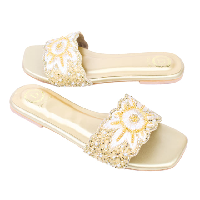 Gold Flat Cloth Slippers | S395F-G