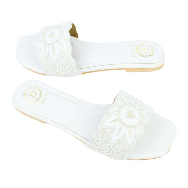 White Flat Cloth Slippers | S395F-W