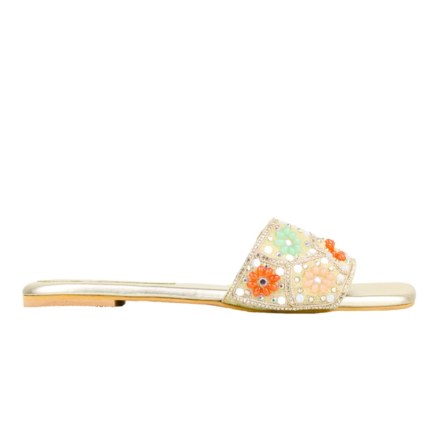 Gold Flat Floral Slippers | S397F-G