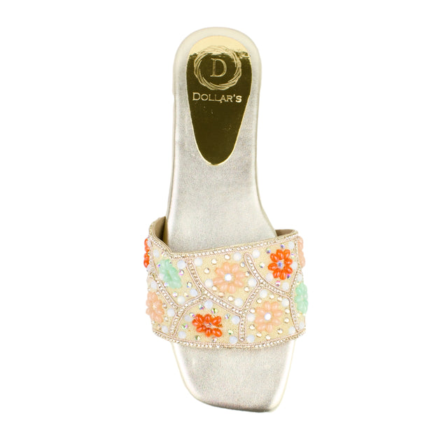 Gold Flat Floral Slippers | S397F-G