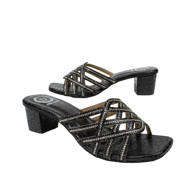 Fiona Handmade Black 2 Tone Block Heel Sandals