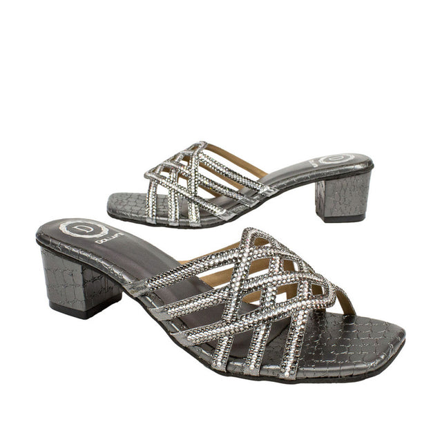 Fiona Handcrafted Grey 2 Tone Block Heel Sandals