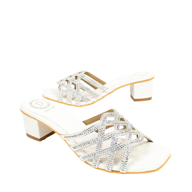 Fiona Vibrant White Two Tone Block Heel Sandals