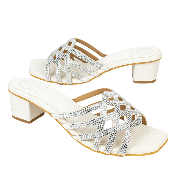 Fiona Bold White Block Heel Sandals