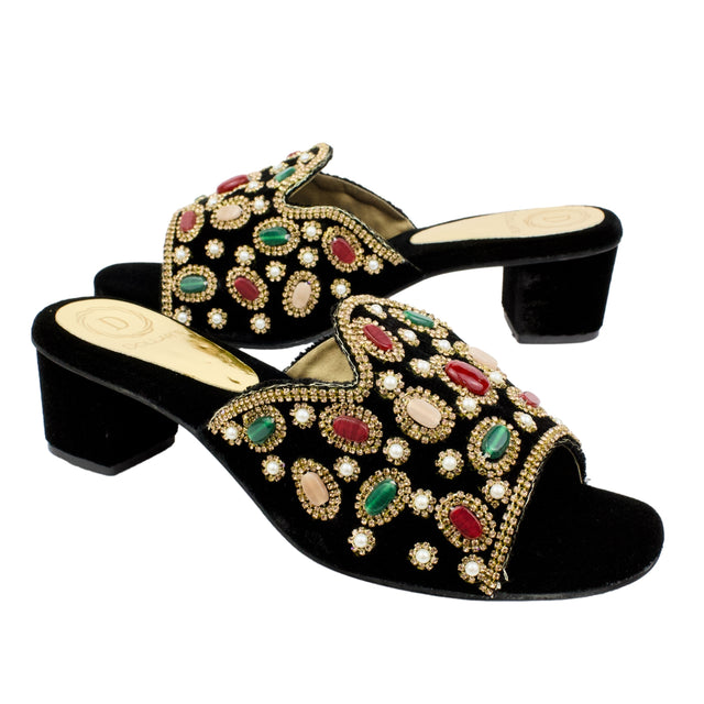 Black 2in Heel Traditional Handcrafted Mule Sandals | S56H-B