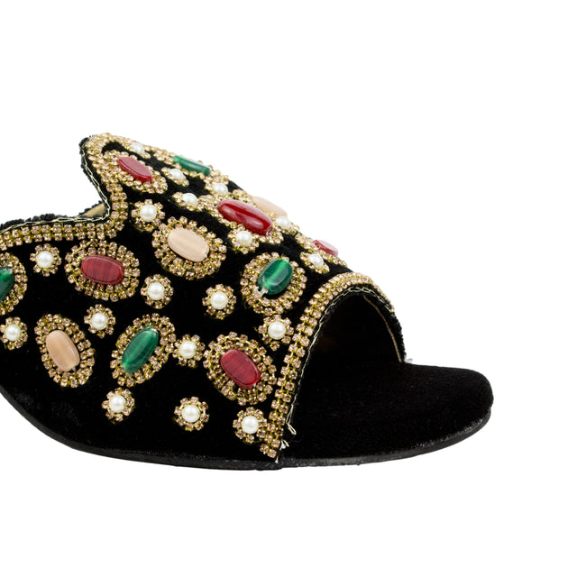 Black 2in Heel Traditional Handcrafted Mule Sandals | S56H-B