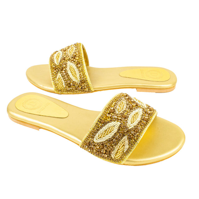 Chic Gold Flat Slippers
