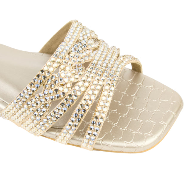 Nude Flat Crystal Encrusted Slip Ons | S84F-N