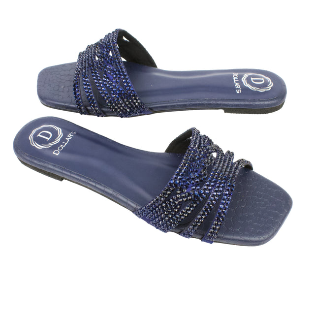 Navy Blue Flat Handcrafted Slippers | S84F-NVY