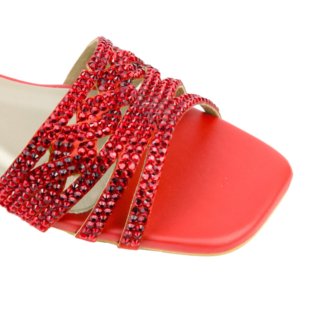 Red Flat Crystal Encrusted Slides | S84F-RED