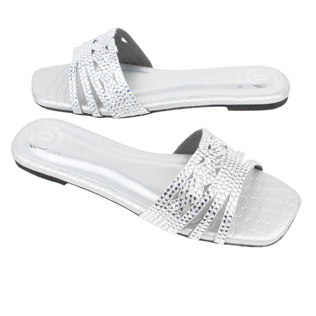 Silver Flat Handcrafted Slippers | S84F-S
