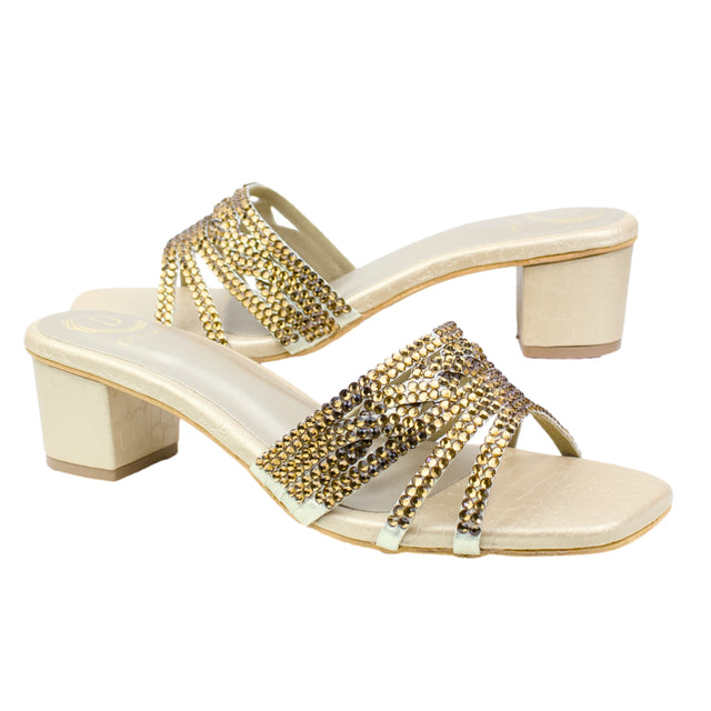 Salwa Gold 2in Block Heel Handcrafted Sandals | S84H-G