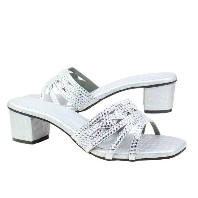 Salwa Silver 2in Block Heel Handcrafted Sandals | S84H-S