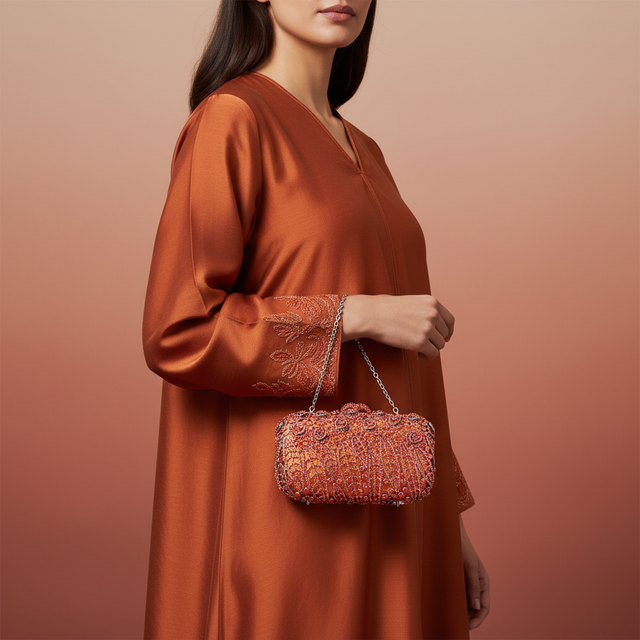 Red Studded Crystal Work Metallic Frame Beautiful Deep Colour Handbags
