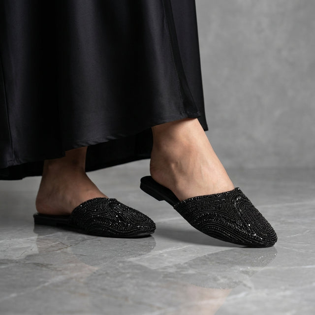 Black Flat Elegant Slides | S106F-B