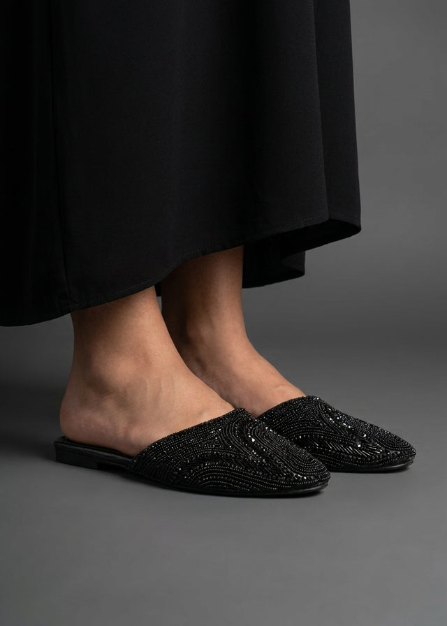 Black Flat Elegant Slides | S106F-B