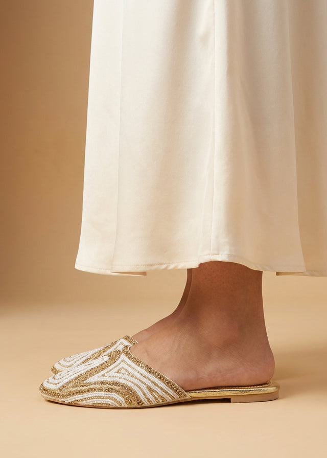 Cream Flat Elegant Slides | S106F-C