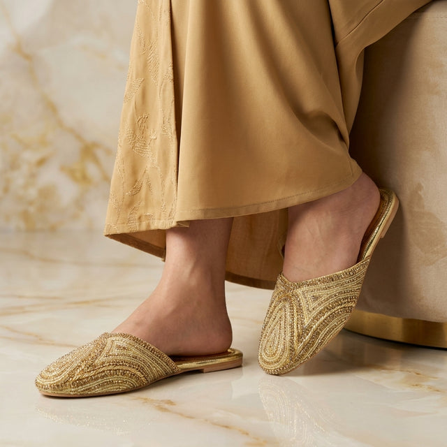 Gold Flat Elegant Slippers | S106F-G