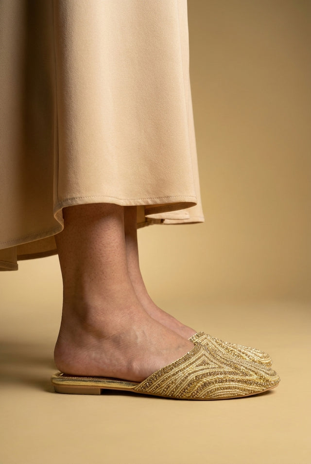 Gold Flat Elegant Slippers | S106F-G