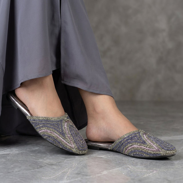 Grey Flat Elegant Slippers | S106F-GR