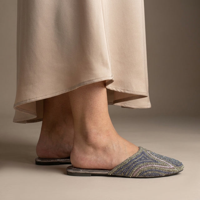 Grey Flat Elegant Slippers | S106F-GR
