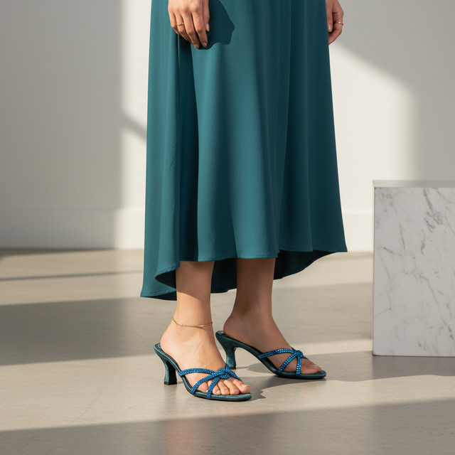 Amal Aqua 3in Flared Heel Comfortable Mule Sandals | S132H-AQU